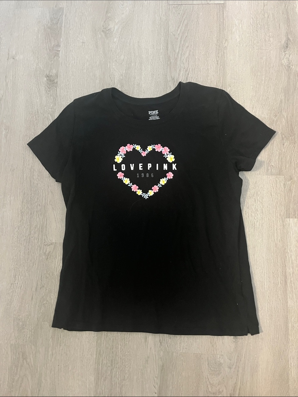 PINK Victoria's Secret Black Graphic Logo Tee